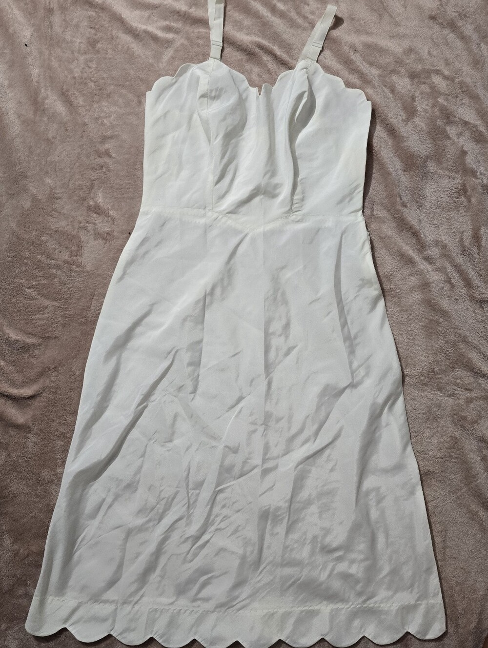 Vintage Mid Century Barbizon Sylph White Taffeta Slip Dress Scallop Hem Size 12